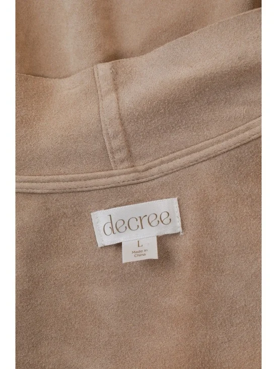 Sz L Decree Tan Faux Suede Boho Western Open Fringe Mid Length Vest EUC - Picture 4 of 4